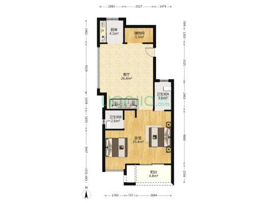 中天雅境 1室1厅2卫 89平方