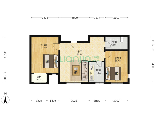 新塘组团·星海苑 2室1厅1卫 90平方