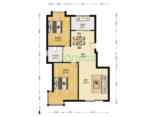 科汇景苑 2室2厅1卫 96平方