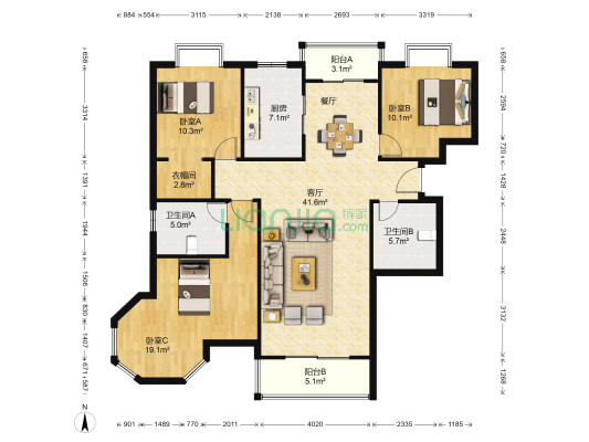 金榜雅苑 3室1厅2卫 137平方
