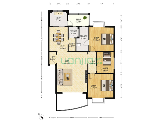 电信家属院小区 2室2厅2卫 132平方