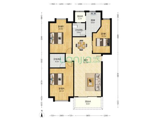 金鹏花园 3室1厅2卫 118平方