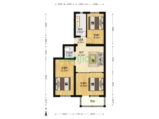 三虎桥 3室1厅1卫 69平方