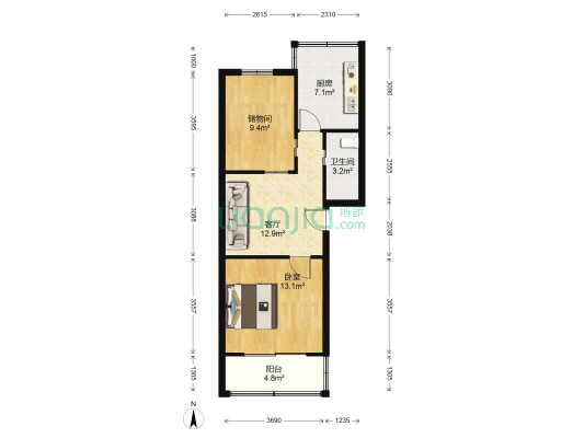 杭钢南苑 1室1厅1卫 58平方