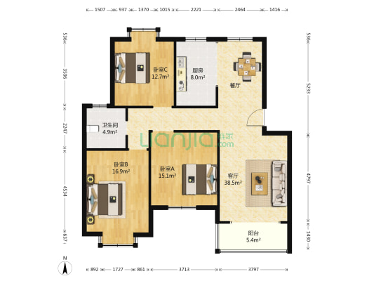 新湖苑小区 3室1厅1卫 113平方