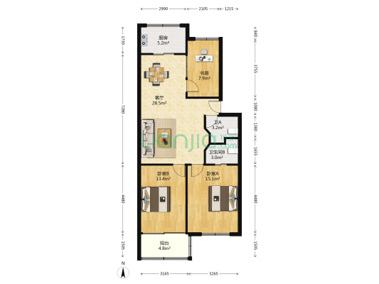 马鞍山变电所宿舍 3室1厅2卫 99平方