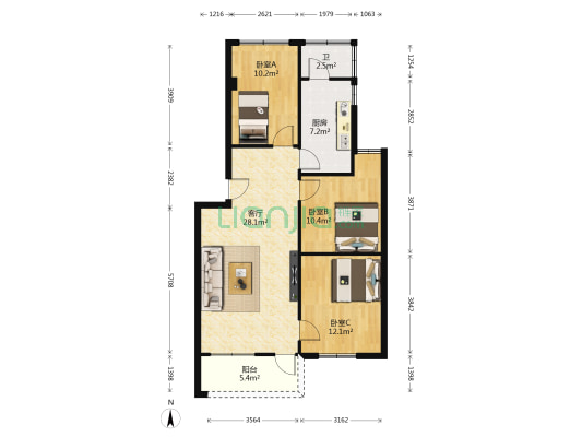 育才路3号 3室1厅1卫 86平方