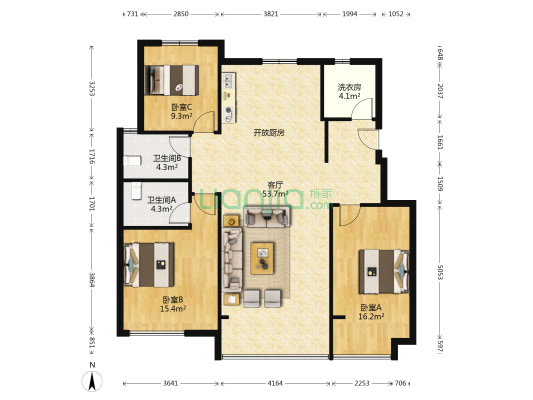 保利和光屿湖 3室1厅2卫 121平方