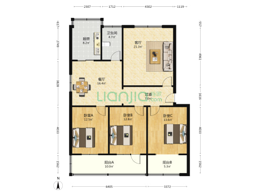 林科院家属院 3室2厅1卫 125平方