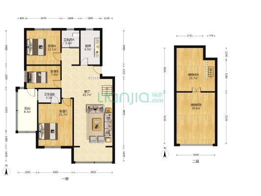 紫荆花园 3室1厅2卫 118平方