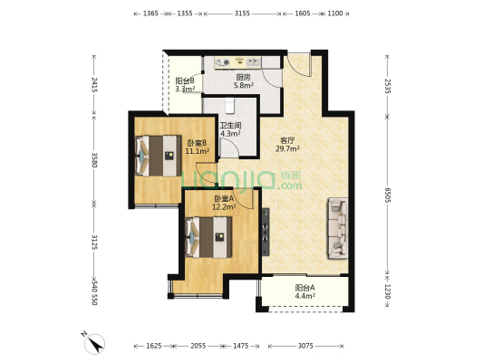岷南雅苑 2室1厅1卫 80平方