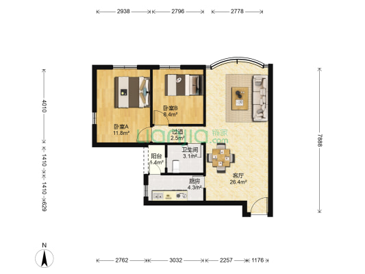 阳光海景豪苑 2室1厅1卫 78平方