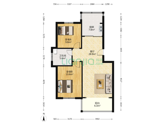 康桥丽苑 2室1厅1卫 91平方