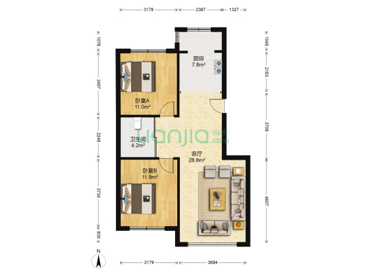 榮邦华福 2室1厅1卫 89平方
