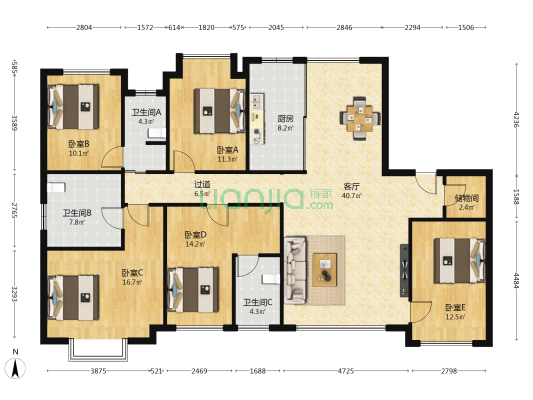 建发五缘湾玺 5室1厅3卫 195平方