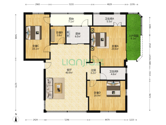 普澜二街13号 4室1厅2卫 155平方