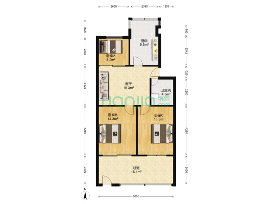 地质住宅区 3室1厅1卫 76平方