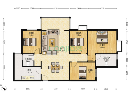 锦瑞金沙洲 4室1厅2卫 139平方