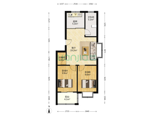 福园新村 2室1厅1卫 73平方