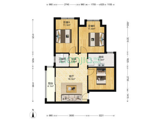 宝宸时代花园 3室1厅1卫 85平方
