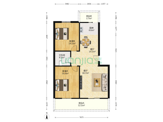 骊景新世界 2室2厅1卫 98平方