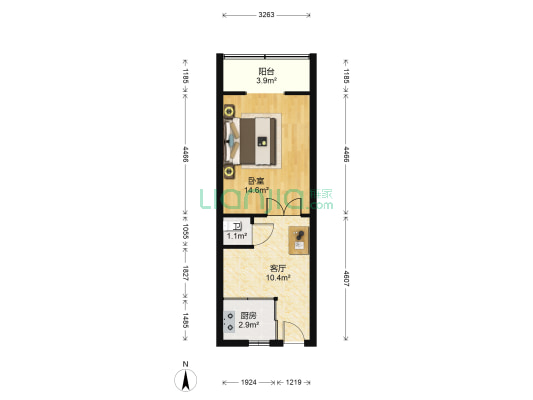 日方里 1室1厅1卫 42平方