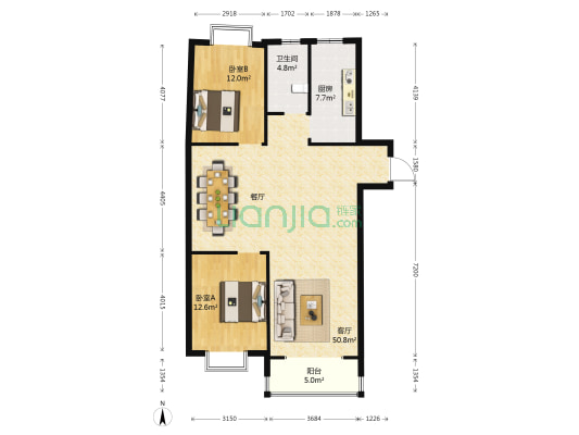 青青家园 2室1厅1卫 125平方