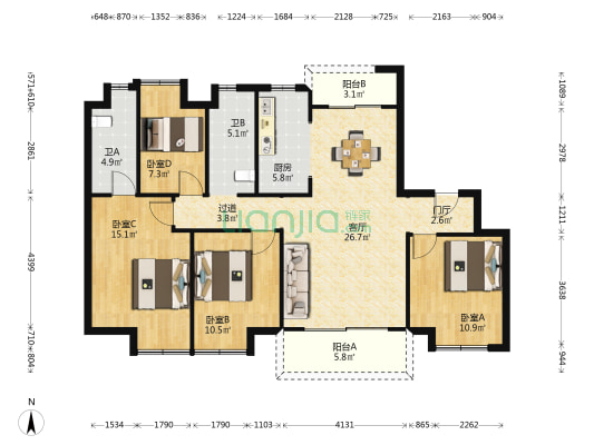碧桂园荟隽棠 4室1厅2卫 131平方