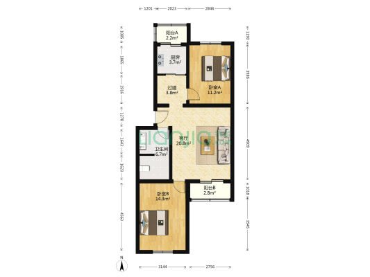 黄辛庄东里 2室1厅1卫 81平方