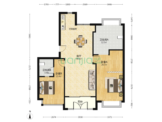 紫薇苑 2室1厅2卫 116平方