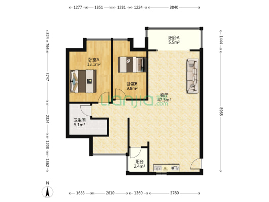 清凤时代城 2室1厅1卫 100平方
