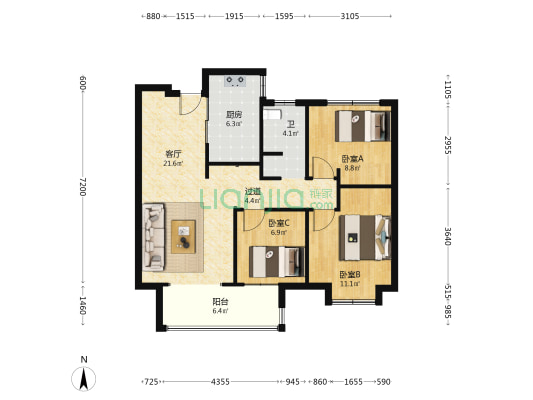康桥·悦蓉园 3室1厅1卫 96平方