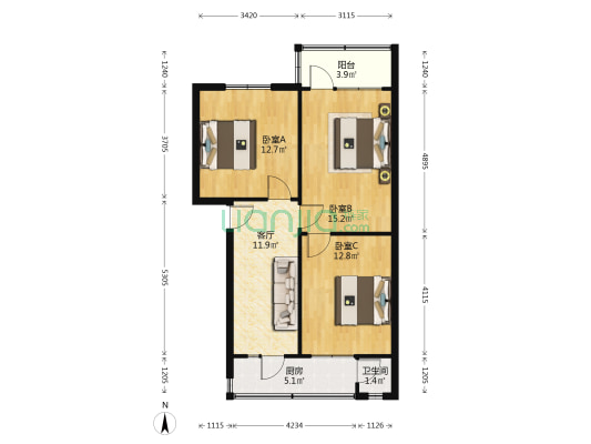 槐树街24号 3室1厅1卫 68平方