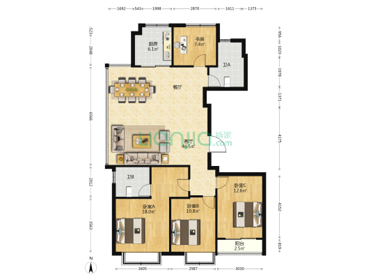 福州源 4室1厅2卫 145平方