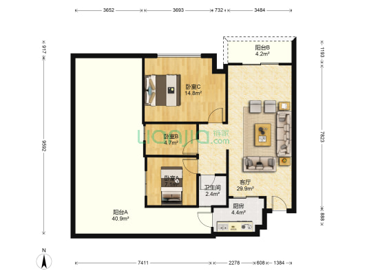 岭南名居 3室1厅1卫 82平方