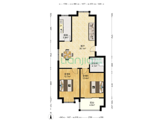 重汽嘉兴苑 2室1厅1卫 87平方