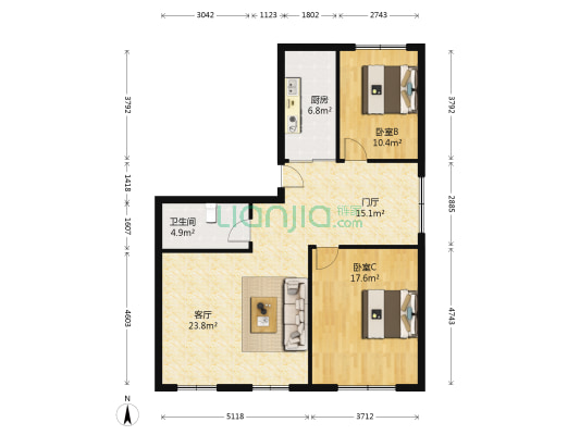 金景阳花园小城 2室1厅1卫 109平方