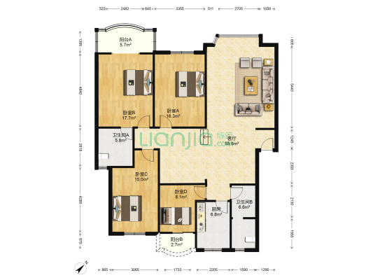 交大东园 4室1厅2卫 165平方