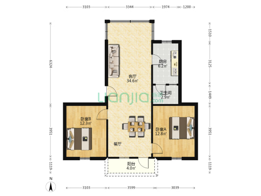 七星路 2室1厅1卫 75平方