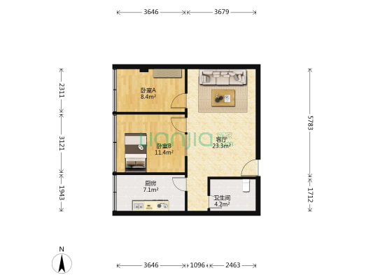 e动力广场 2室1厅1卫 75平方