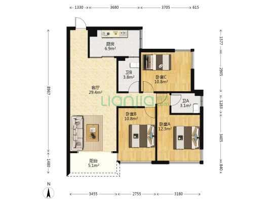 金源橙郡 3室1厅2卫 94平方