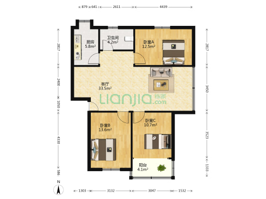 省新华书店家属院 3室1厅1卫 98平方