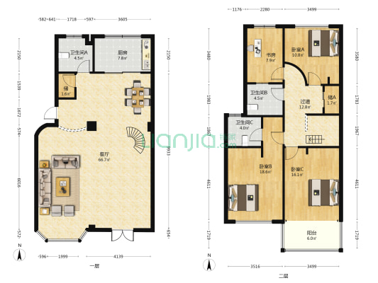 香樟苑 4室1厅3卫 202平方