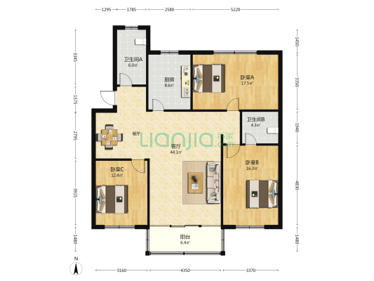 明珠花园 3室1厅2卫 140平方