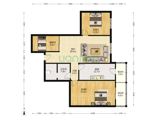 鹤山里 2室1厅1卫 127平方