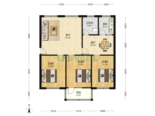 兴泰小区 3室2厅1卫 112平方