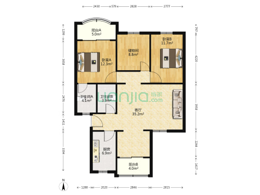 锦青苑 2室1厅2卫 111平方