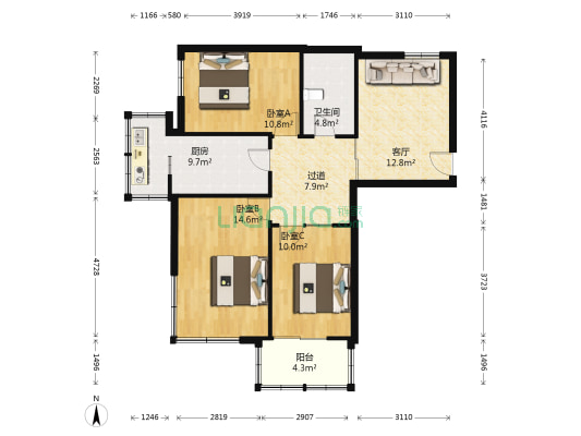 英武街小区 3室1厅1卫 90平方