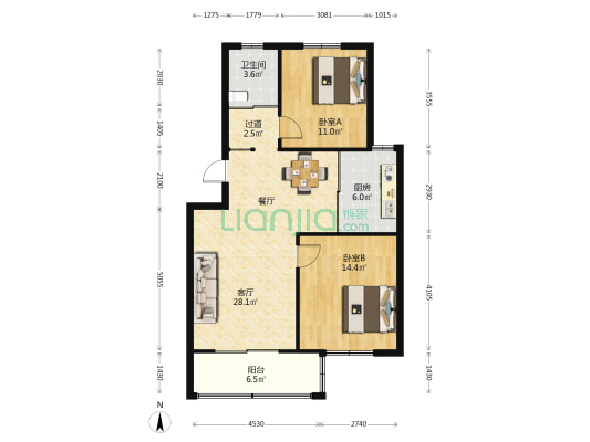 锦江花园(丹阳市) 2室1厅1卫 88平方