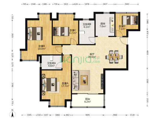 西湖印象花园 4室1厅2卫 138平方